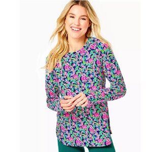 NWT Lilly Pulitzer Blythe Luxletic Pullover Low Tide Navy Garden Variety sz M